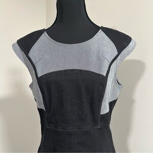 Miri Couture Denim Color Block Midi Dress